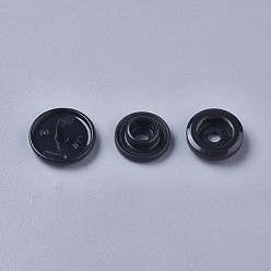 Noir Fermetures à pression en résine, boutons imperméables, plat rond, noir, bouchon: 12x6.5mm, broche: 2 mm, goujon: 10.5x3.5 mm, trou: 2 mm, douille: 10.5x3 mm, Trou: 2mm