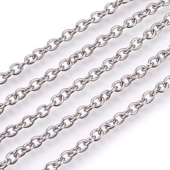 Stainless Steel Color 304 Stainless Steel Cable Chains, Unwelded, Oval, Stainless Steel Color, 5x4x1mm