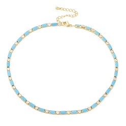 Real 16K Gold Plated Brass Cubic Zirconia Slider Necklaces, with Synthetic Turquoise, Box Chain Necklace for Women, Real 16K Gold Plated, 13-3/8 inch(33.9cm)