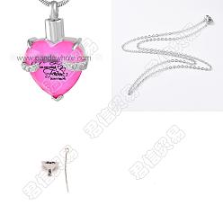 Фуксин Октябрь стеклянная урна подвеска ожерелье набор для самостоятельного изготовления, включая подвеску из стеклянной урны с сердцем из ПК, которая навсегда останется в моем сердце, 1 ПК 1 женские ожерелья-цепочки из нержавеющей стали, 304 установить мини-воронку из нержавеющей стали, фуксиново-красные, Кулон : 1 мм, отверстие : 33x21.5x11.5 мм