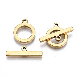 Real 18K Gold Plated 201 Stainless Steel Toggle Clasps, Nickel Free, Ring, Real 18K Gold Plated, Ring: 17x13.5x2mm, Hole: 1.8mm, Bar: 22x6x2mm, Hole: 1.8mm