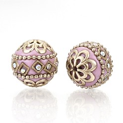 Pink Handmade Indonesia Beads, with Metal Findings, Round, Light Gold, Pink, 19.5x19mm, Hole: 1mm