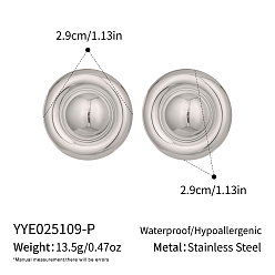 Серебро Европейские плоские круглые серьги-гвоздики из нержавеющей стали, серебряные, 28.5 мм