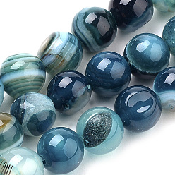 Sky Blue Natural Striped Agate/Banded Agate Beads Strands, Dyed, Round, Sky Blue, 8mm, Hole: 1mm, about 47pcs/strand, 14.96 inch(38cm)