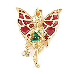 Красный Латунные микро проложить кубического циркония подвески, амулеты ангелов и фей, с эмалью, долговечный, стойки покрытие, без свинца и без кадмия, реальный 18 k позолоченный, красные, 35x26.5x7.5 мм, отверстие : 4x3.5 мм