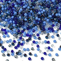 Blue Glass Beads, Mixed Style, Faceted Rondelle, Blue, 4x3.5mm, Hole: 1mm, about 500pcs/bag