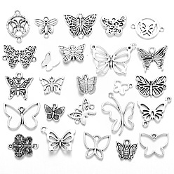 Античное Серебро Наборы подвесок и звеньев из сплава, бабочка, античное серебро, 10~21 мм, 25 шт / комплект