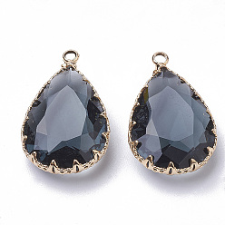 Прусский Синий K 9 стеклянные подвески, с фурнитурой латунной золотого тона, граненые, слеза, берлинская лазурь, 29~30x19x6~8.5 мм, отверстие : 2 мм
