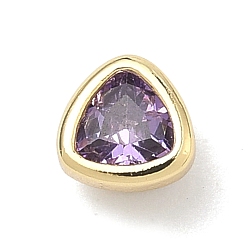 Лиловый Треугольные латунные микропаве кабошоны из кубического циркония, стойки покрытие, долговечный, без свинца и без кадмия, реальный 18 k позолоченный, сирень, 5x5x3.5 мм