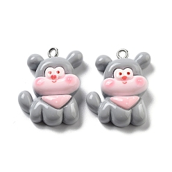 Gray Opaque Resin Puppy Pendants, Dog Charms with Scarf, Gray, 27x20x9mm, Hole: 2mm