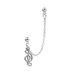 Platinum Musical Note Alloy Dangle Stud Earrings, Dangle Chains Double Piercing Earrings, Platinum, 65mm