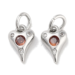 Шоколадный Латунные микро проложить кубического циркония прелести, с целью перехода в кольце, сердце, платина, цвет шоколада, 10x6.5x2.5 мм, отверстие : 3 мм