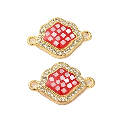 Красный Покрытие стойки латунь микро паве прозрачный кубический цирконий алмазные звенья, с эмалью и ракушкой, реальный 18 k позолоченный, долговечный, без свинца и без кадмия, красные, 14x22x4 мм, отверстие : 1.8 мм