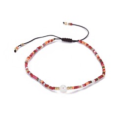 Colorido Nylon ajustable pulseras de cuentas trenzado del cordón, con cuentas de semillas japonesas y perlas, colorido, 2 pulgada ~ 2-3/4 pulgada (5~7.1 cm)