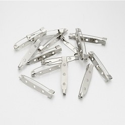 Platinum Iron Brooch Pin Back Safety Catch Bar Pins with 3 Holes, Platinum, 35x5.5x6mm, Hole: 2mm