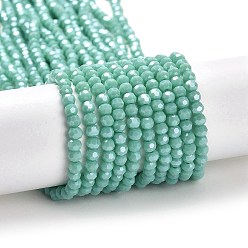 Medium Aquamarine Electroplate Opaque Glass Beads Strands, Faceted(32 Facets), Pearl Luster Plated, Round, Medium Aquamarine, 3mm, Hole: 0.8mm, about 164~166pcs/strand, 19.69~19.88 inch(50~50.5cm)