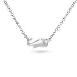 Silver SHEGRACE Sweet 925 Sterling Silver Pendant Necklace, with Tiny Whale Shape Pendant, Silver, 16.1 inch