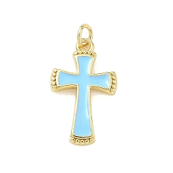 Licht Himmel blau Messing Emaille-Anhänger, Quer Charme, Gestell, langlebig überzogen, cadmiumfrei und bleifrei, echt 18 k vergoldet, Licht Himmel blau, 23.4x14x2.5 mm, Bohrung: 3 mm