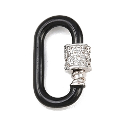 Черный Овальные винтовые карабины с микропаве из прозрачного кубического циркония из латуни, с эмалью, долгоиграющий, стойки покрытие, без свинца и без кадмия, чёрные, 19.5x11x2.5 мм