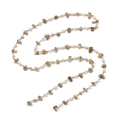 Golden 304 Stainless Steel & Natural Freshwater Shell Beaded Link Chains, Round & Nuggets, Golden, 1000mm