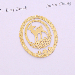 Deer Brass Hollow Bookmark, Oval, Golden, Deer Pattern, 28x25mm