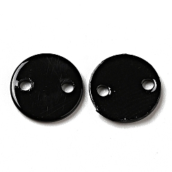 Black Spray Painted 201 Stainless Steel Connector Charms, Flat Round, Black, 8x1mm, Hole: 1.2mm