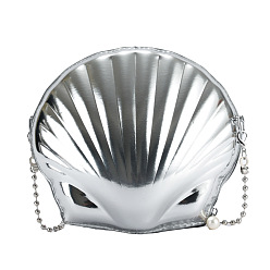 Серебро Женские сумки через плечо из искусственной кожи, чехол для телефона, на железной молнии, формы раковины, серебряные, 22x19x12 см