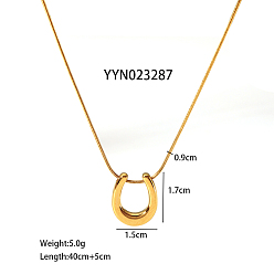 Настоящее золото 18K Стильные 304 ожерелья из нержавеющей стали в форме подковы в форме буквы U с круглой цепочкой-змейкой для женщин, реальный 18 k позолоченный, 15.75 дюйм (40 см)