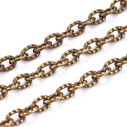 Antique Bronze Iron Textured Cable Chains, Unwelded, with Spool, Antique Bronze, 4x3x0.7mm, about 328.08 Feet(100m)/roll