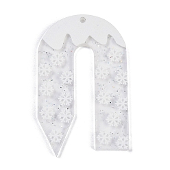 Снежный Акриловые подвески на рождественскую тематику, с блеском порошок, арка со снежинкой, снег, 49.5x30.5x2.3 мм, отверстие : 2 мм