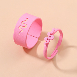 S-shaped Romantic Pink Hollow Dolphin Animal Ring Set for Couples - Stackable, Unique Design