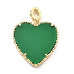 Зеленый Стойки обшивки латунные подвески, cmолой, долговечный, без свинца и без кадмия, реальный 18 k позолоченный, сердце, зелёные, 28.5x28x4 мм, отверстие : 5x3 мм