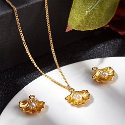 Oro Colgantes de la aleación, concha con forma de perla, dorado, 15x14.5x4.5 mm, agujero: 1.6 mm, 100 unidades / caja
