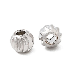 Платина Рифленые круглые латунные бусины, долговечный, стойки покрытие, без свинца и без кадмия, платина, 4x3 мм, отверстие : 1.5 мм