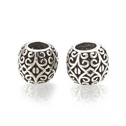 Antique Silver Alloy European Beads, Large Hole Beads, Hollow, Barrel, Antique Silver, 11x9.5mm, Hole: 5mm