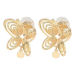 Golden Alloy Stud Earrings for Women, Butterfly, Golden, 28x23.5mm