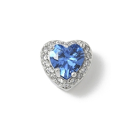 Озёрно--синий Латунные бусины, сердце, с микропаве из кубического циркония и кристаллического циркония, без кадмия и без свинца, дек, платина, Плут синий, 9x10x7 мм, отверстие : 2/3x2 мм