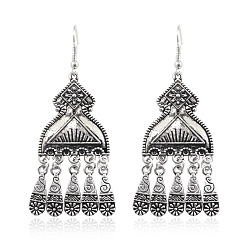 RH511 Bohemian Vintage Style Teardrop Tassel Earrings with Floral Carving and Statement Design