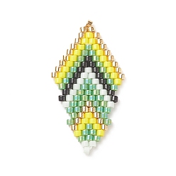 Green Handmade Japanese Seed Beads, Loom Pattern, Leaf, Green, 31x17x2mm