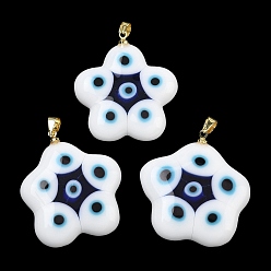 Белый Подвески лэмпворк ручной работы, , с латунной привязкой на поруки, стойки покрытие, белые, 27~31x25.5~29x4~6 мм, отверстие : 4x4 мм