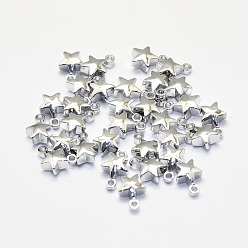 Real Platinum Plated Long-Lasting Plated Brass Charms, Real 18K Gold Plated, Nickel Free, Star, 7.5x5.5x3mm, Hole: 1mm