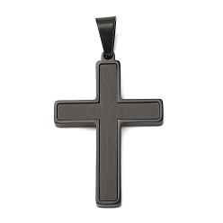 Черный Подвески из матовой 304 нержавеющей стали, крестик, вакуумное покрытие pvd, чёрные, 38.5x26x3 мм, отверстие : 8x5 мм
