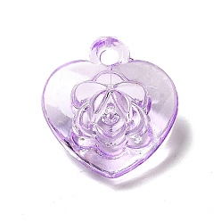Сливовый Прозрачные акриловые подвески, сердце с розовым шармом, на день Святого Валентина, слива, 23x21x11 мм, отверстие : 2.5 мм, Около 300 шт / 500 г
