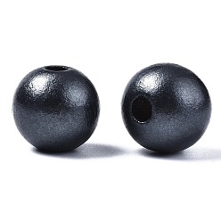 Black Painted Natural Wood European Beads, Pearlized, Large Hole Beads, Round, Black, 16x14.5mm, Hole: 4mm