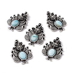 Larimar Natural Larimar Pendants, Nine-Tailed Fox Charms, with Antique Silver Color Brass Findings, 30x23x6mm, Hole: 4x2mm