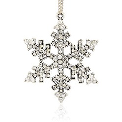 Кристалл Старинное серебро тон сплава горный хрусталь подвески, снежинка ожерелье подвески, кристалл, 55x45x4 мм, отверстие : 2 мм