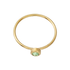 Pale Green Glass Flat Round Finger Ring, Golden Stainless Steel Ring, Pale Green, Inner Diameter: 18.2mm