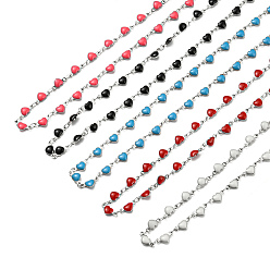 Mixed Color 304 Stainless Steel Heart Link Chain Necklaces, with Enamel, Mixed Color, 17.72~17.91 inch(45~45.5cm)