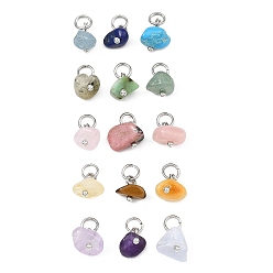 Нержавеющая Сталь Цвет 15 кулоны из натуральных и синтетических драгоценных камней, чип прелести, с 304 кольцами из нержавеющей стали, цвет нержавеющей стали, 8~8.5x7.5~9x6~9 мм, отверстие : 3.8 мм