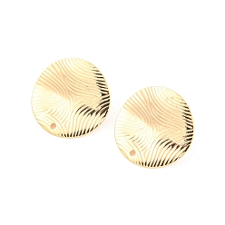 Real 18K Gold Plated Rack Plating Brass Stud Earring Findings, Textured, Flat Round, Real 18K Gold Plated, 20mm, Hole: 1.4mm, Pin: 0.8mm